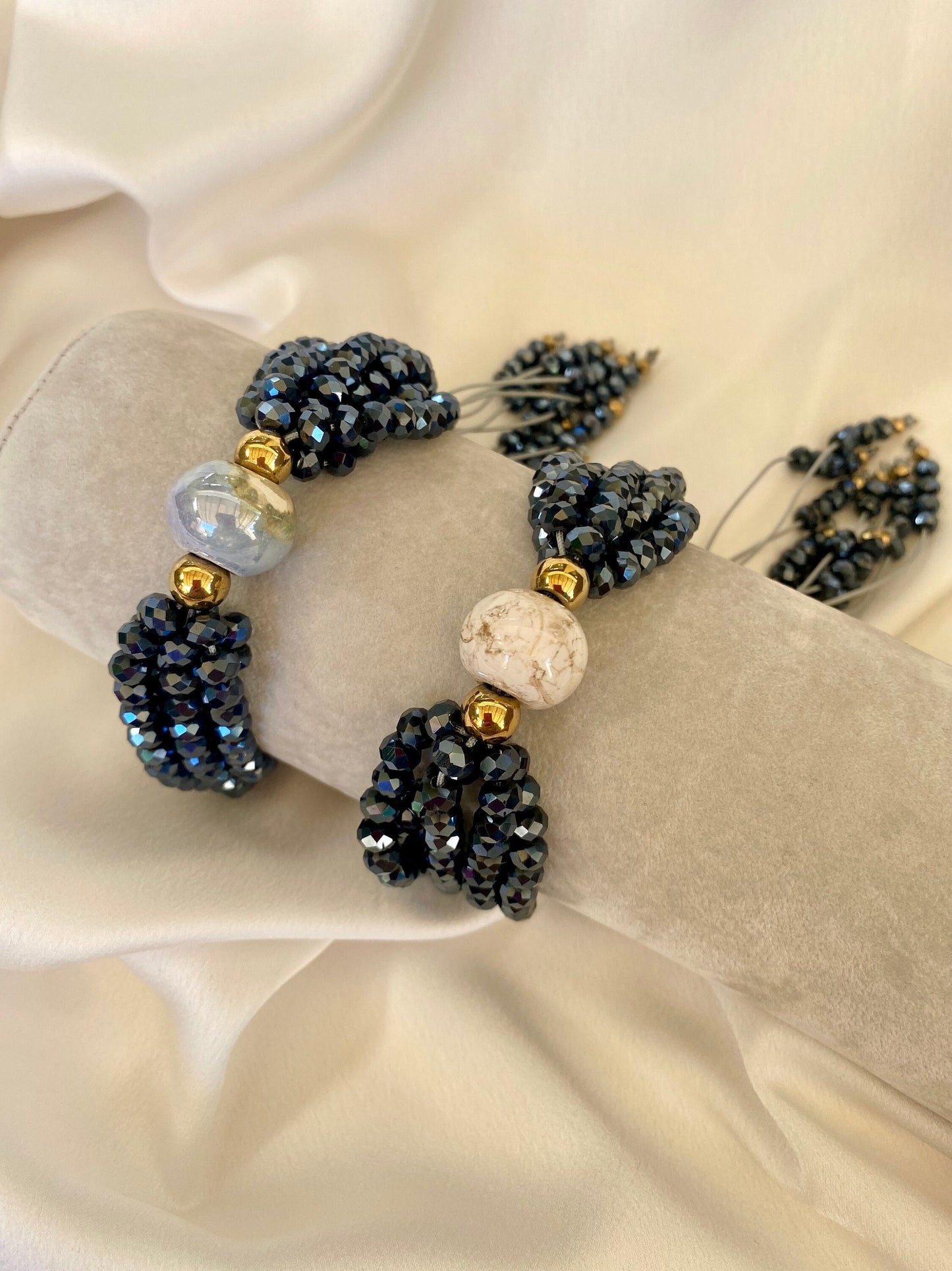 OH SO CHIC crystal multistrand bracelet with Greek ceramic bead