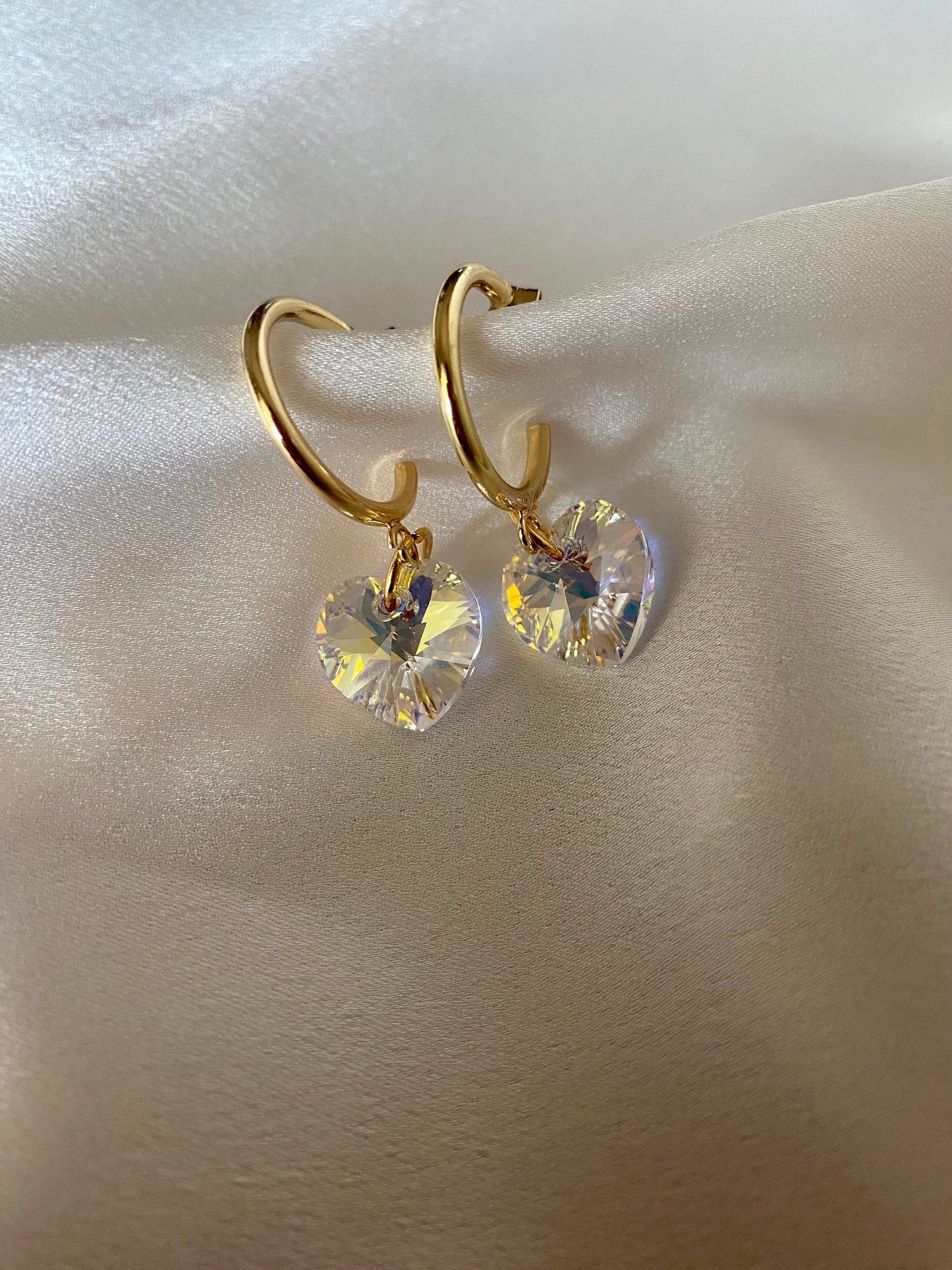 JULIE brass earrings with Swarovski hearts