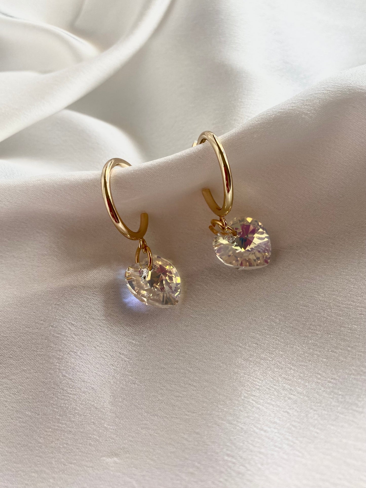 JULIE brass earrings with Swarovski hearts