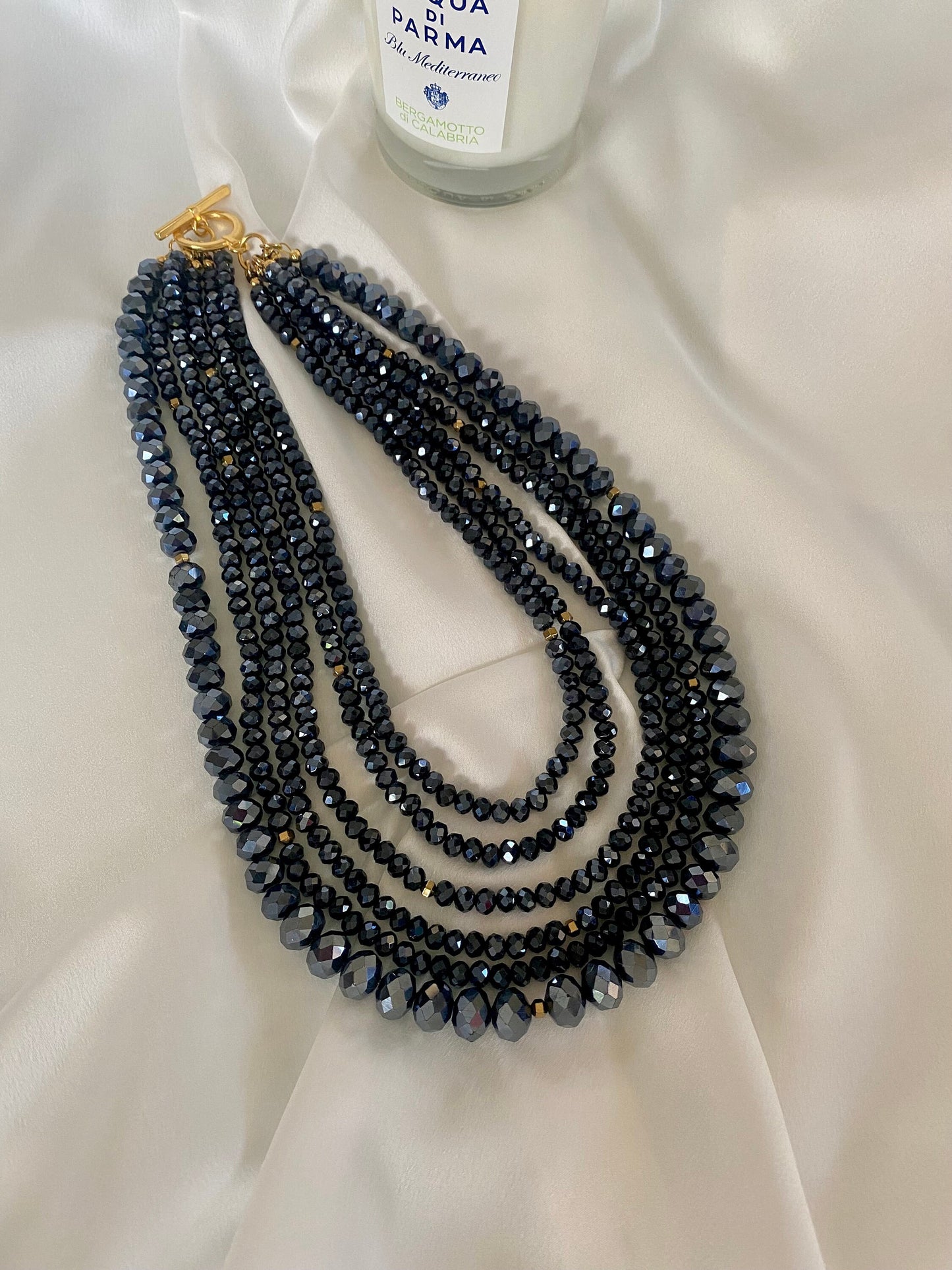 OH SO CHIC multistrand blue black crystal necklace