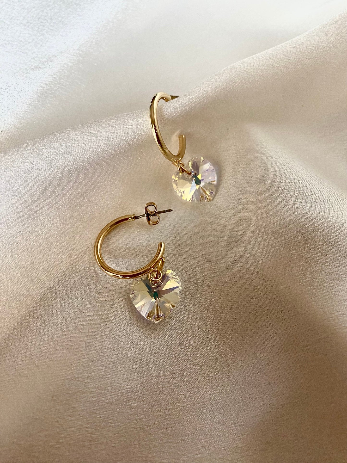 JULIE brass earrings with Swarovski hearts