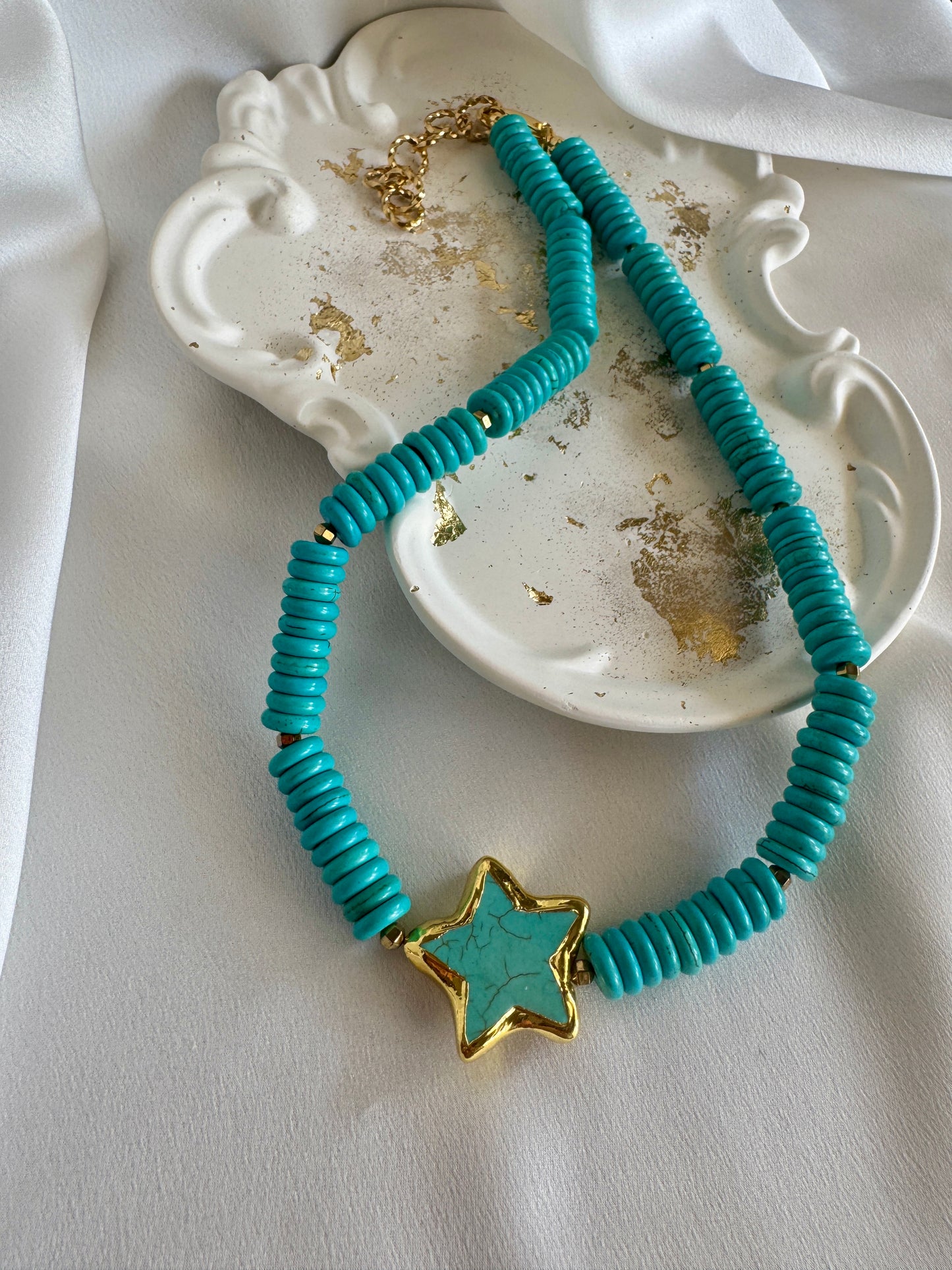 Handmade turquoise necklace with gold starfish charm by LOTUS by M