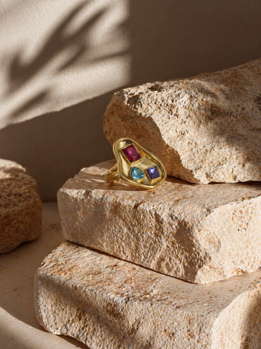 ARUBA stainless steel ring with stones