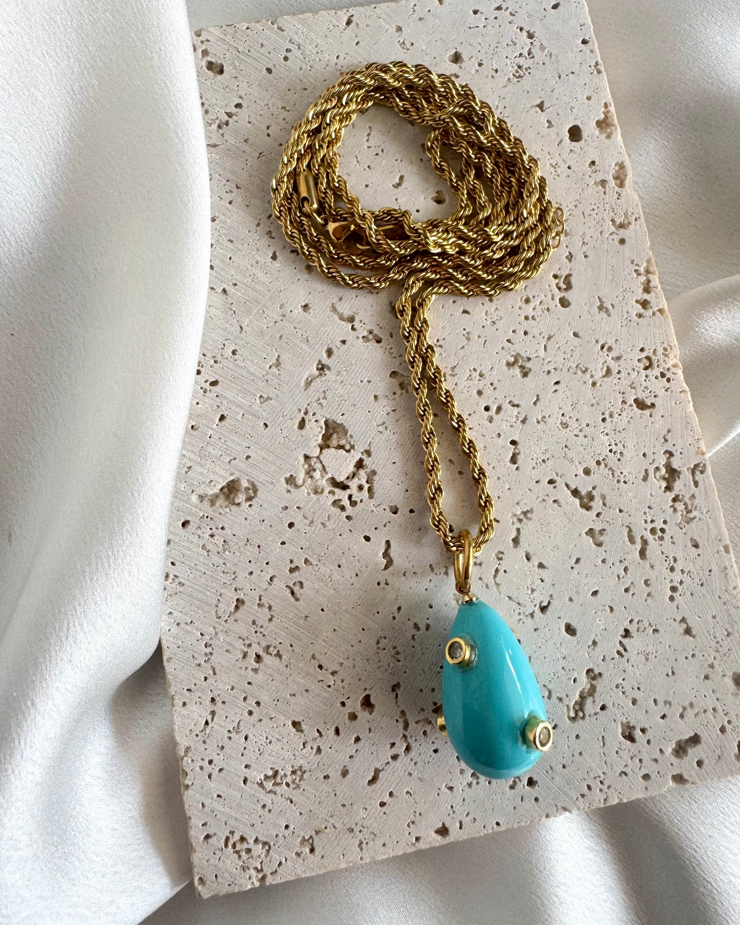 Turquoise drop stainless steel long necklace