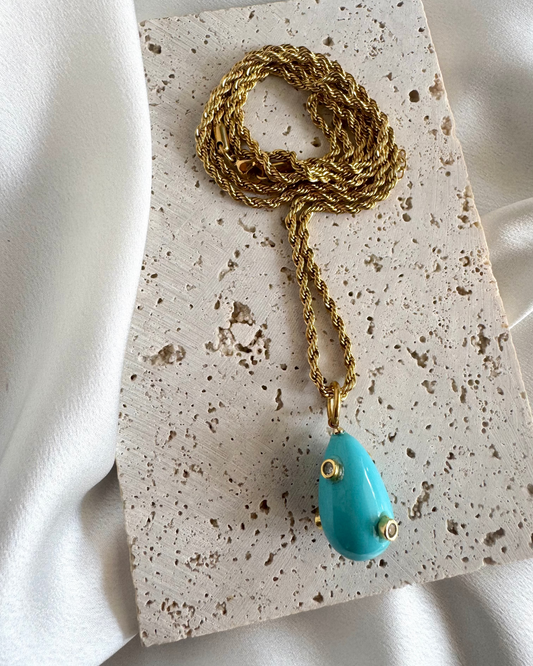 Turquoise drop stainless steel long necklace