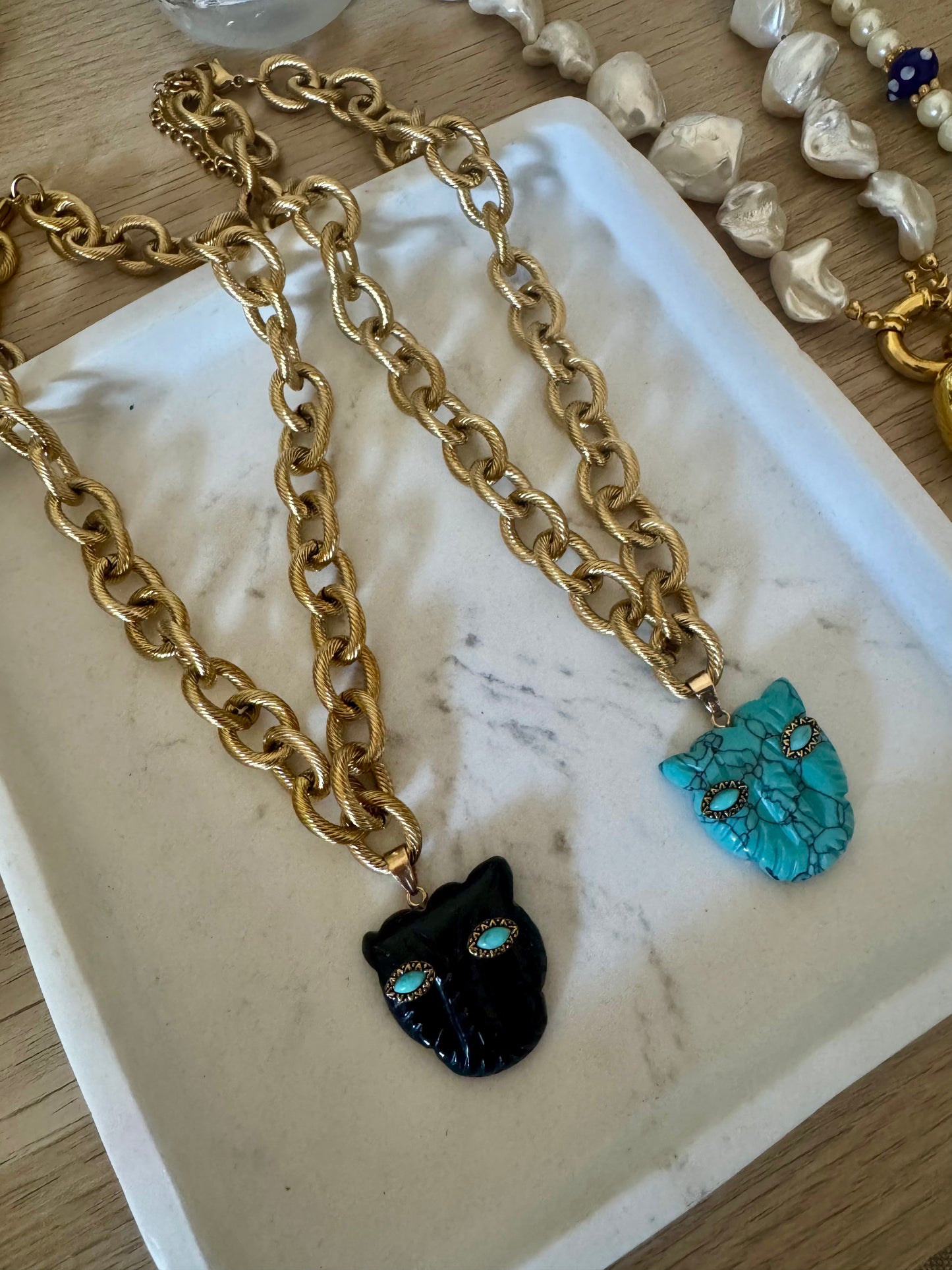 Turquoise PANTHER stainless steel chain necklace