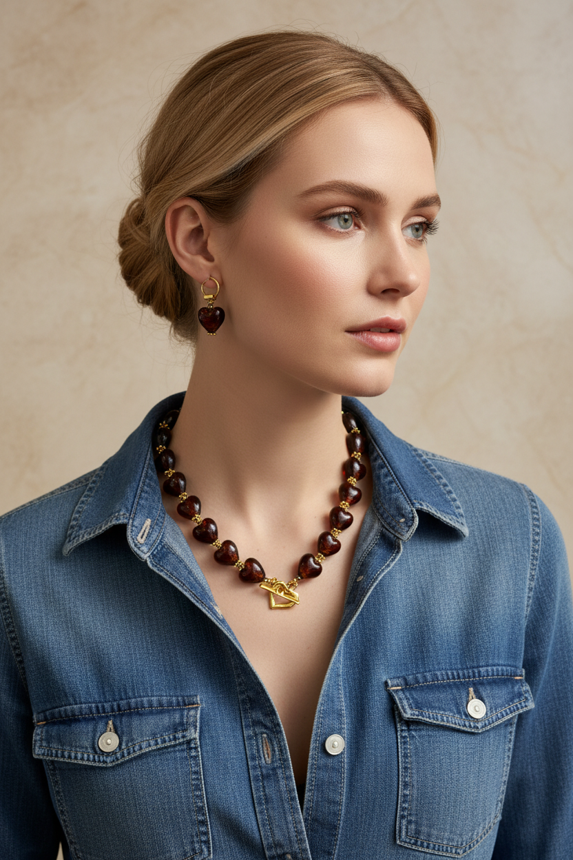 QUEEN OF HEARTS necklace with Murano glass hearts