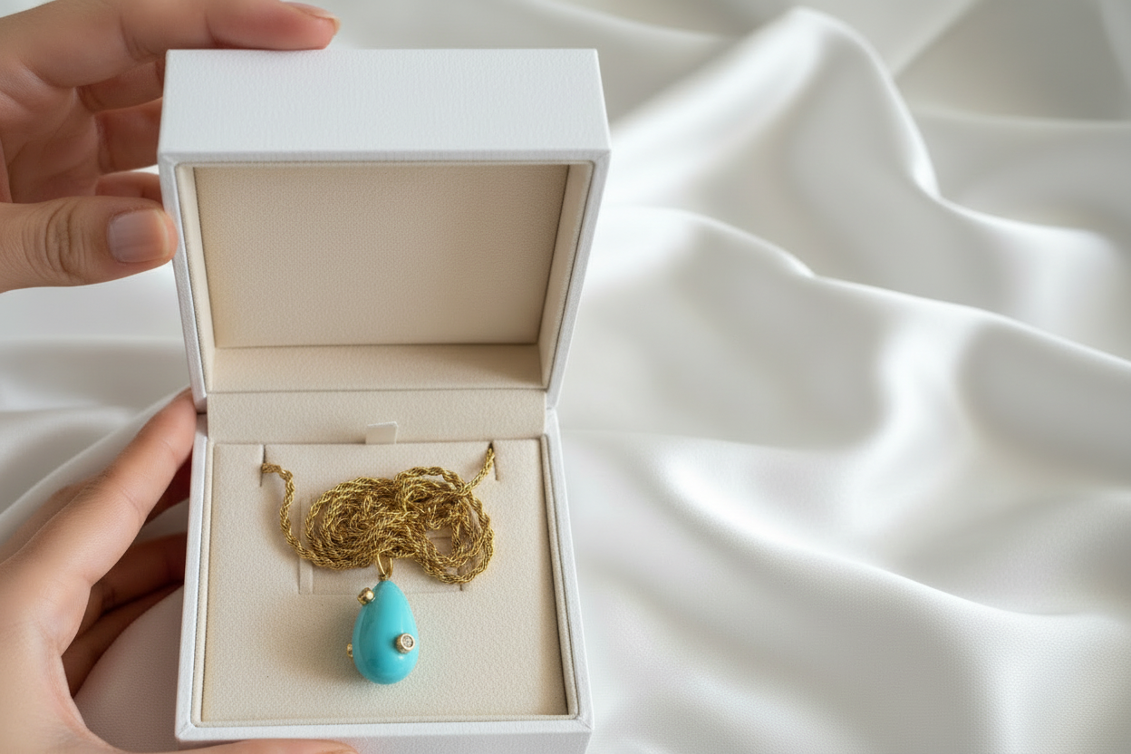 Turquoise drop stainless steel long necklace