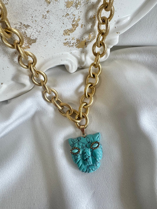 Turquoise PANTHER stainless steel chain necklace