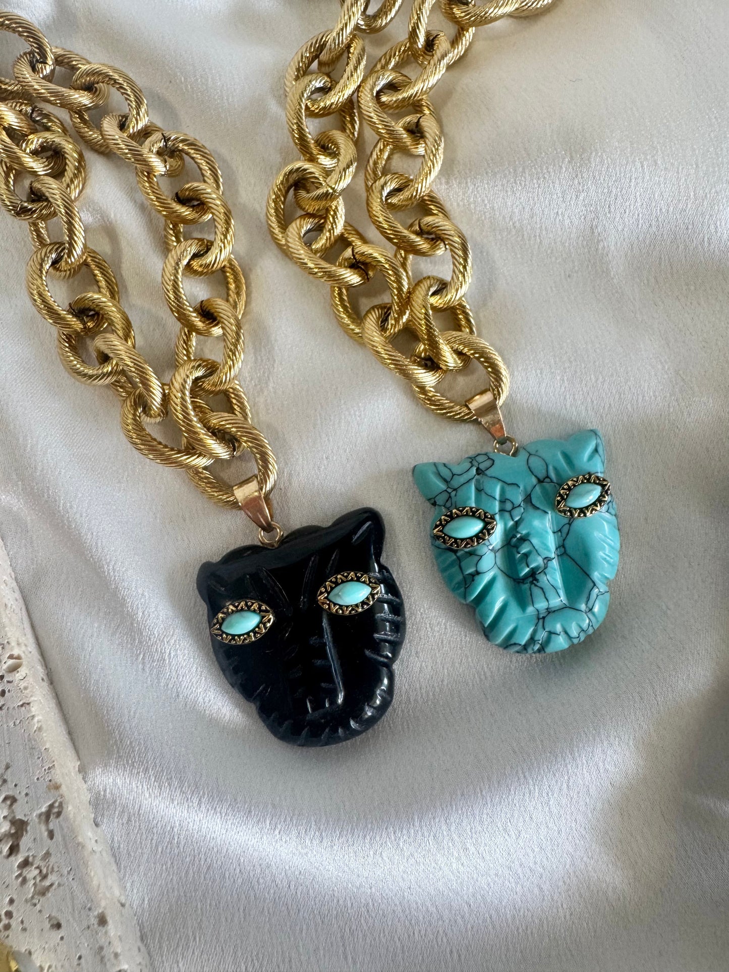 Turquoise PANTHER stainless steel chain necklace