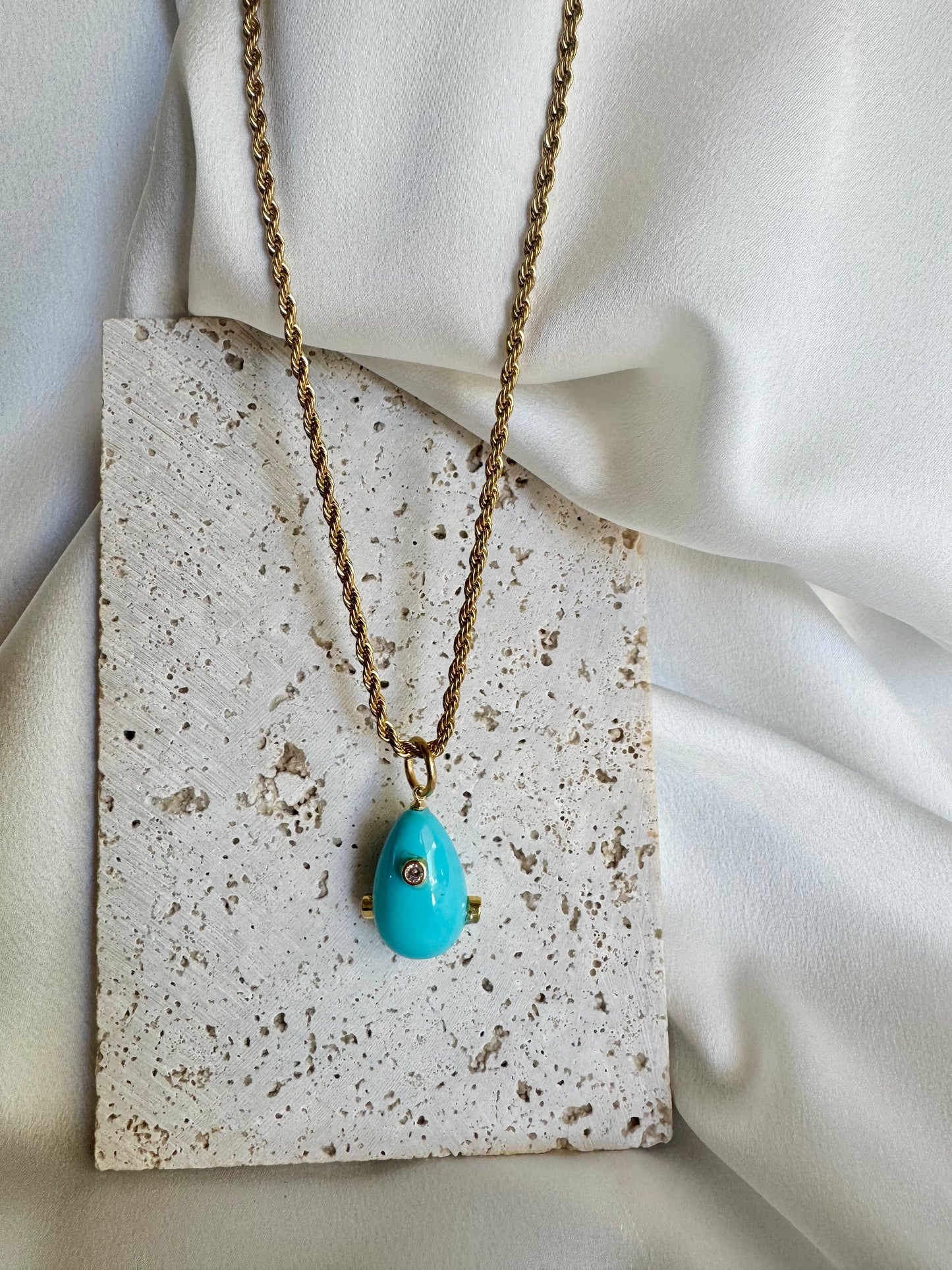 Turquoise drop stainless steel long necklace