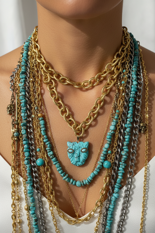 Turquoise PANTHER stainless steel chain necklace