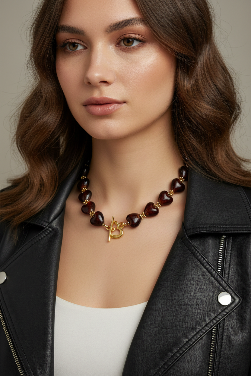 QUEEN OF HEARTS necklace with Murano glass hearts