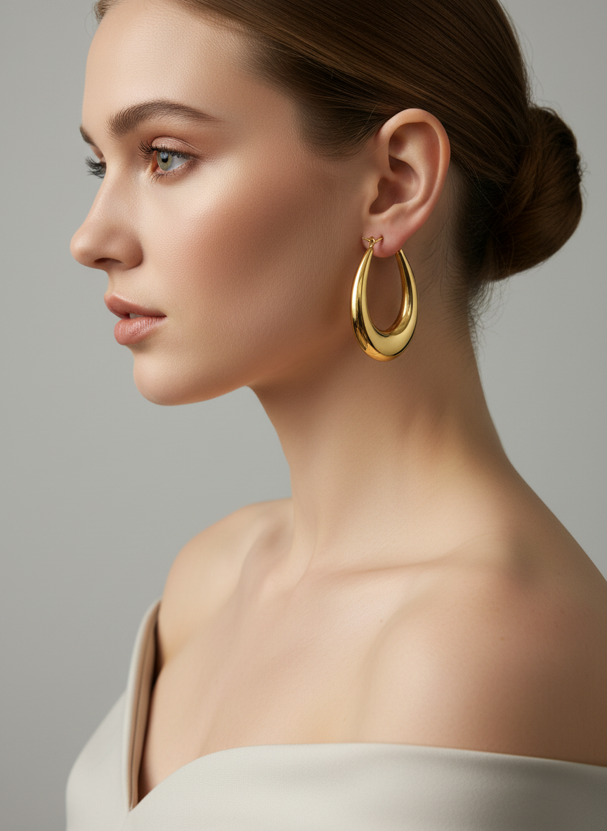 CURVE gold plated stainless steel hoop earrings
