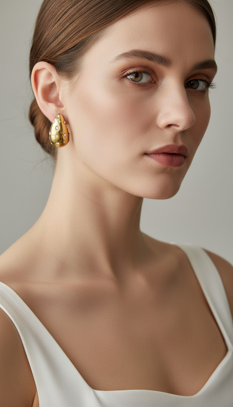 CRYSTAL TEARDROP Large stainless steel earrings with zircons