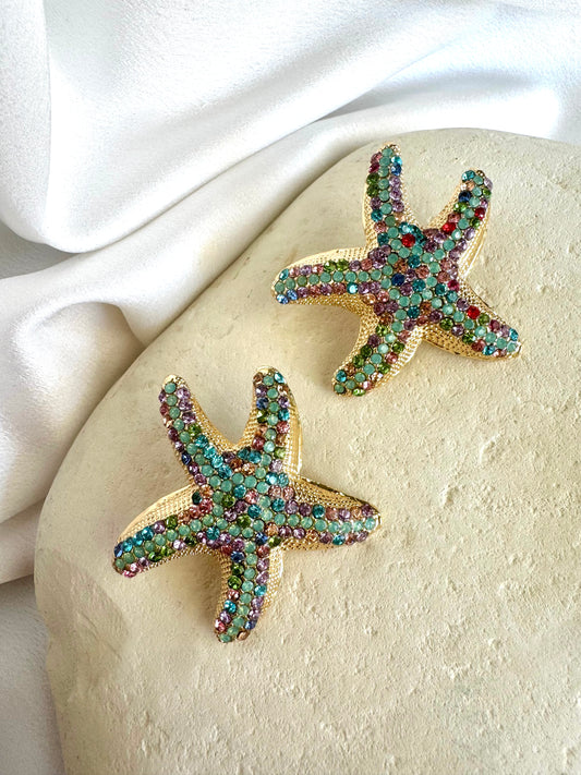 SPETSES starfish gold plated stainless steel earrings with zircons