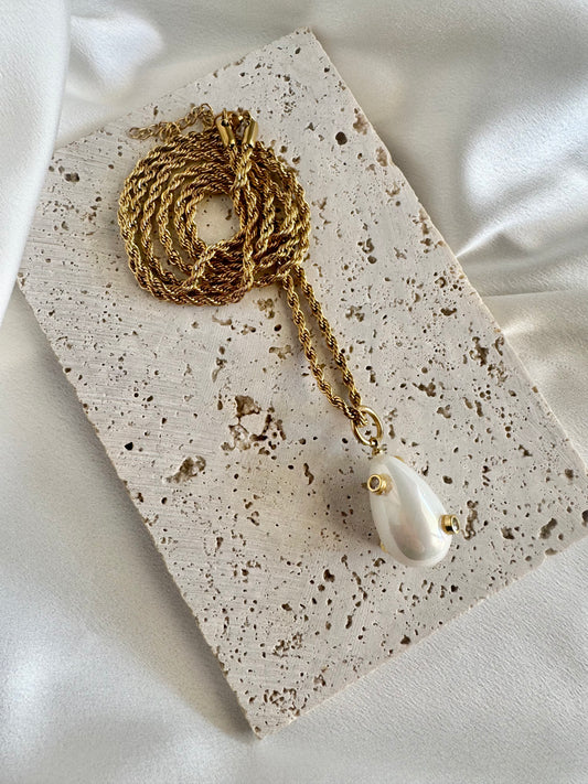 White drop stainless steel long necklace