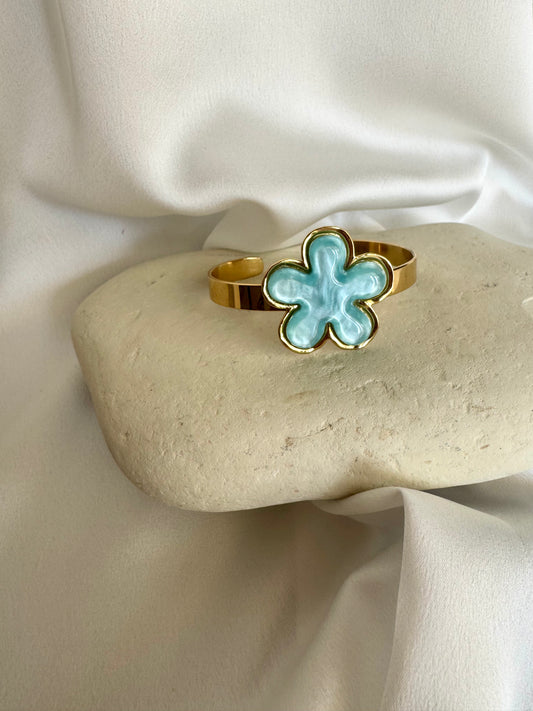 SUMMER stainless steel cuff bracelet blue flower