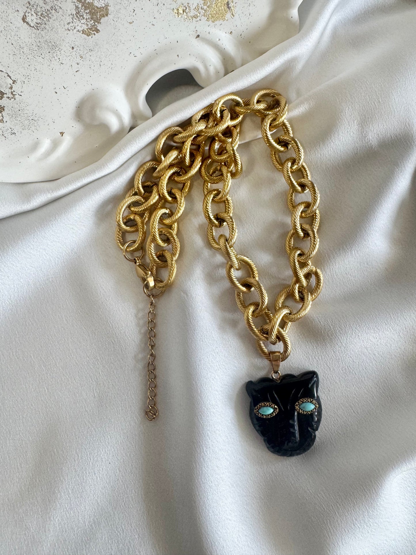 Black Onyx PANTHER stainless steel chain necklace