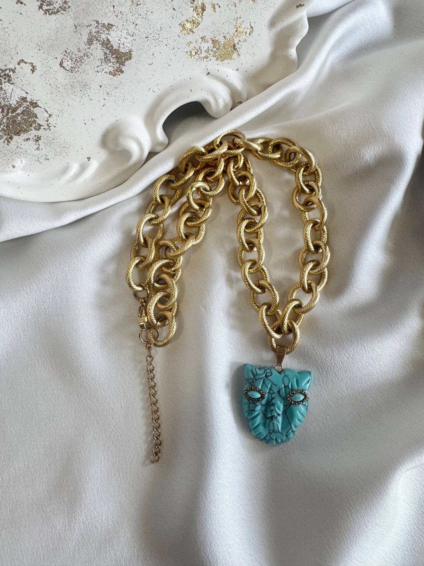 Turquoise PANTHER stainless steel chain necklace
