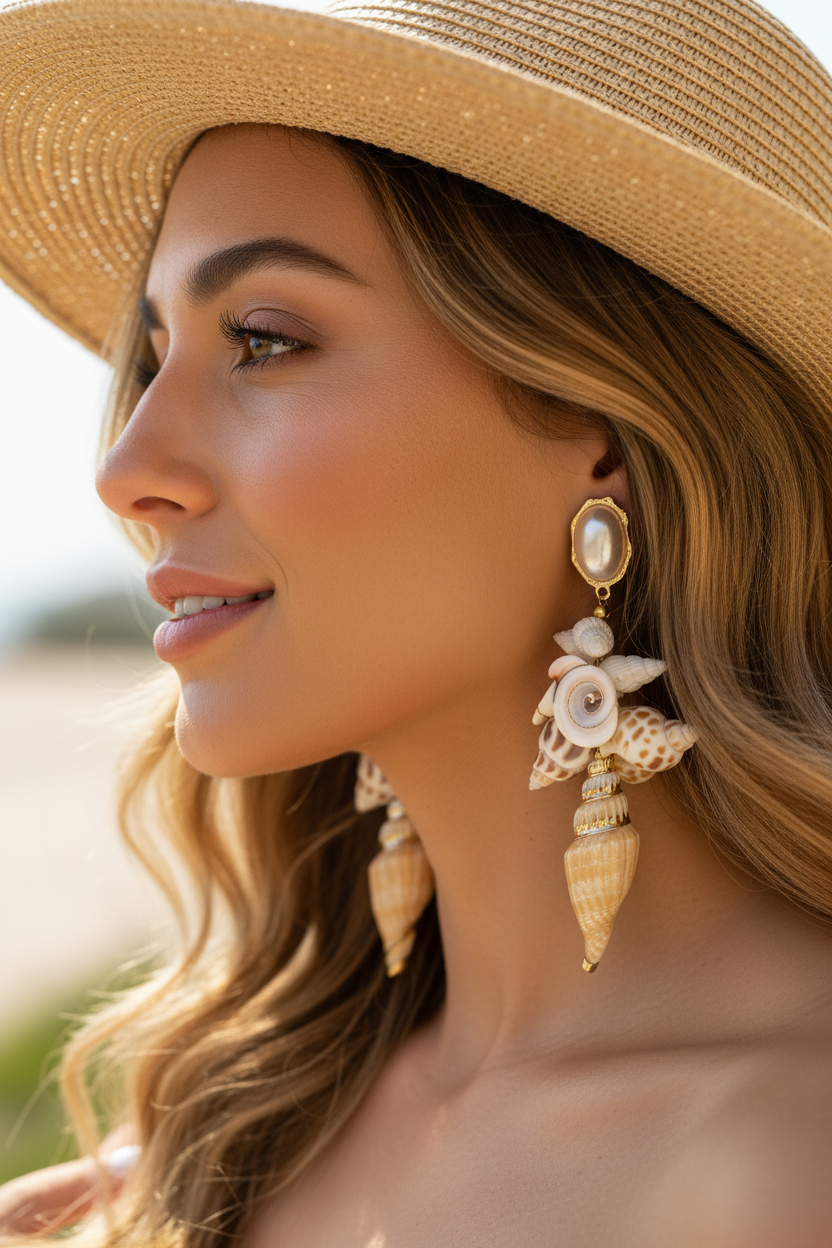 HYDRA drop earrings with Mother of Pearl and natural shells
