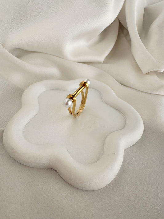 Gold stainless steel pearl ring