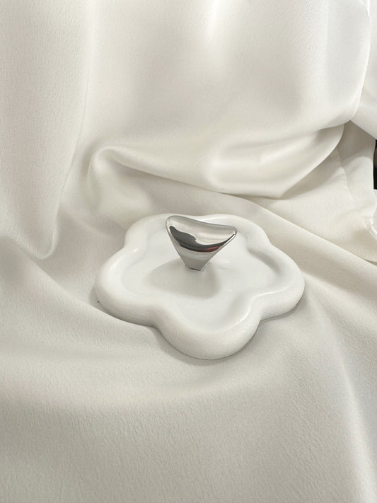 Silver stainless steel wavy ring