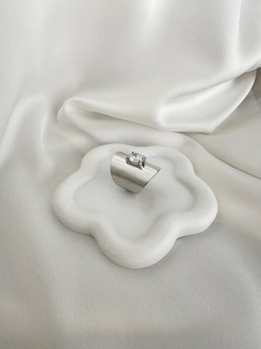Silver stainless steel stone ring
