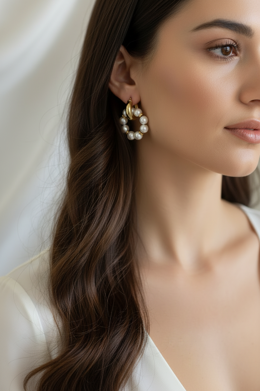SNOW WHITE gold plated brass earrings with mother of pearls