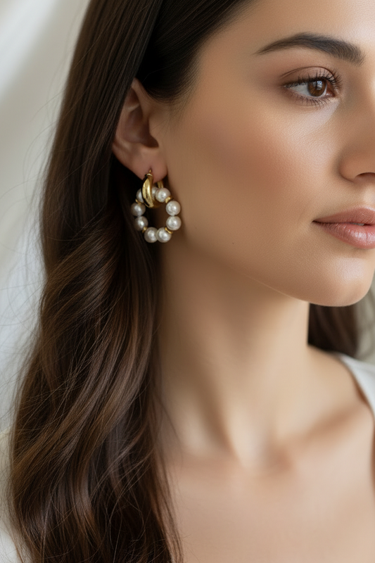 SNOW WHITE gold plated brass earrings with mother of pearls