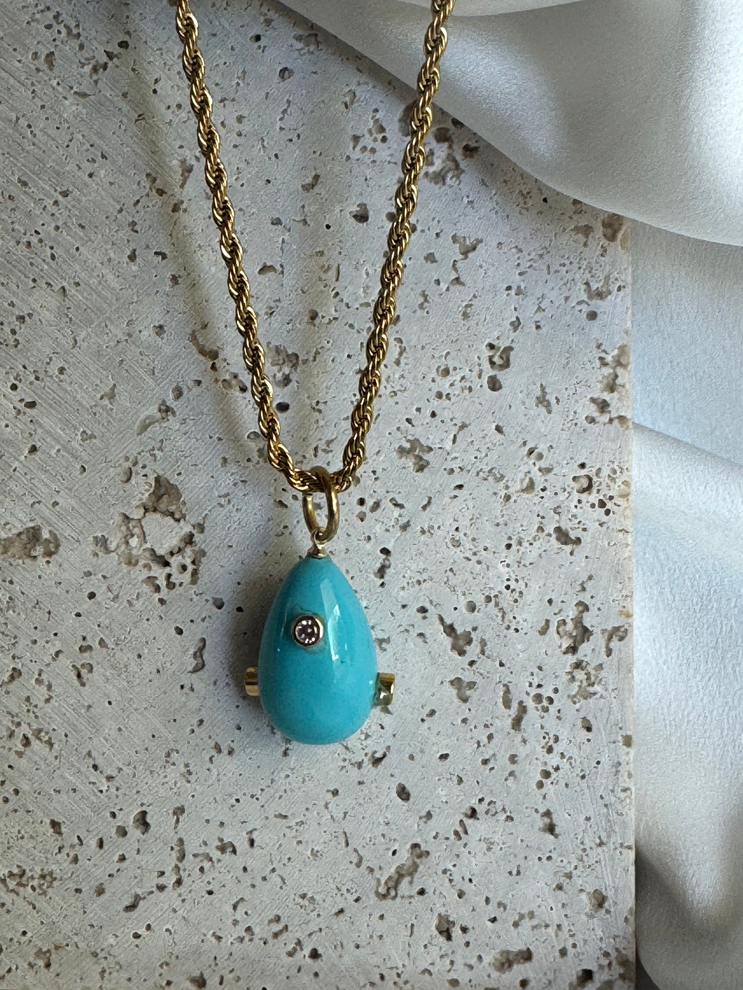 Turquoise drop stainless steel long necklace