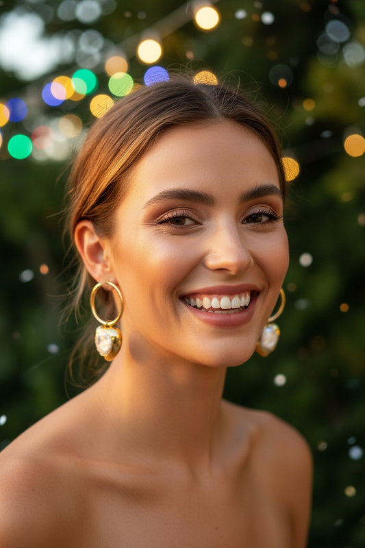 MONICA stainless steel hoop earrings with heart pearls