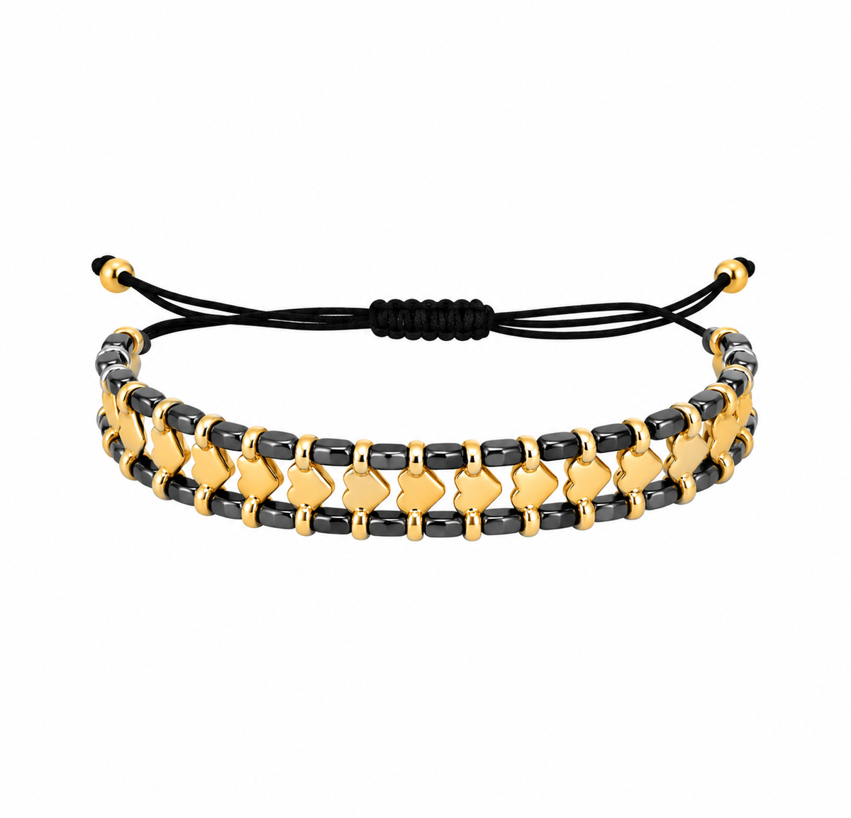 HEARTS bracelet with black hematite and heart beads