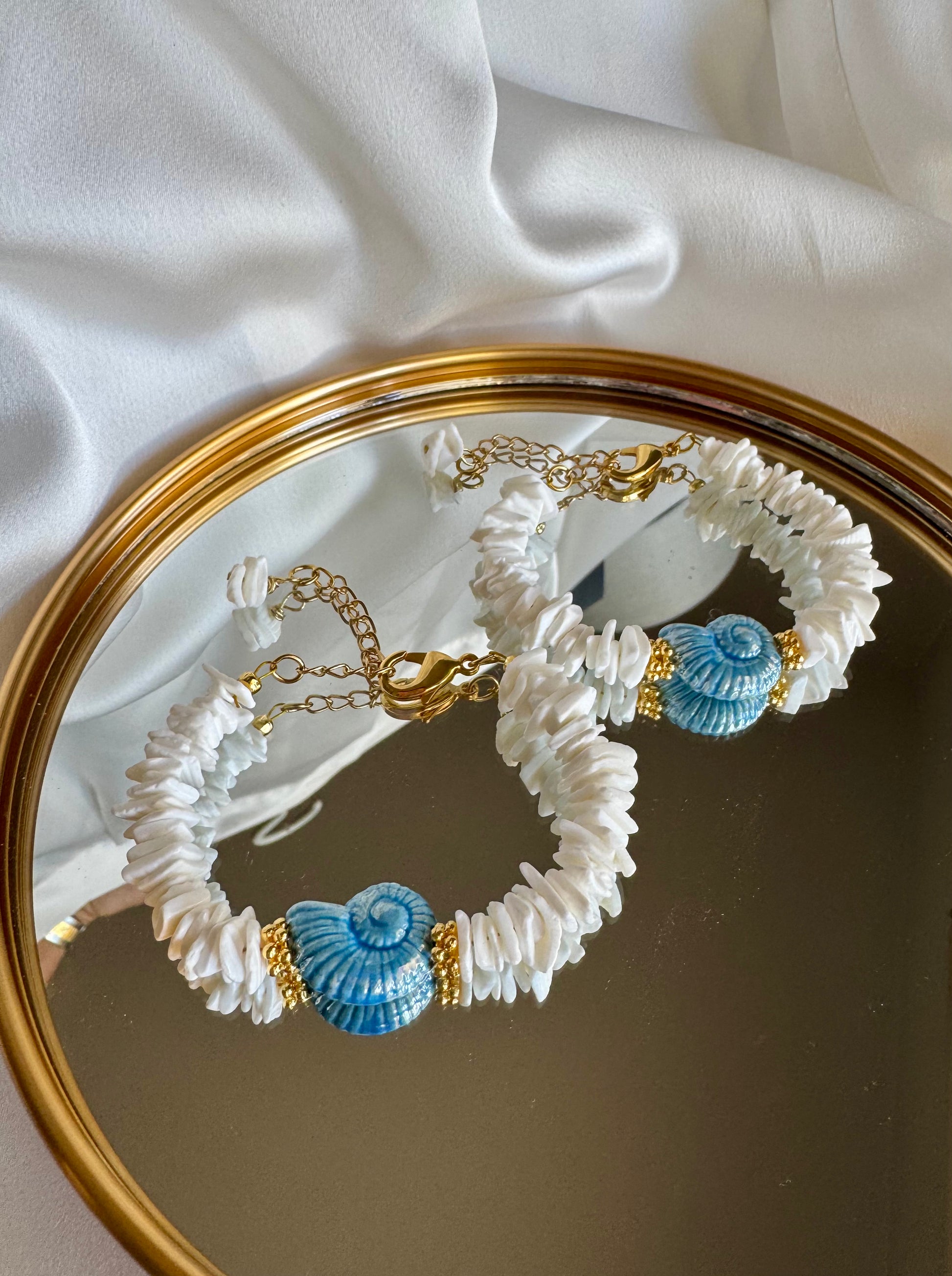 MYKONOS summer bracelet with ceramic shell centerpiece and beachy beads