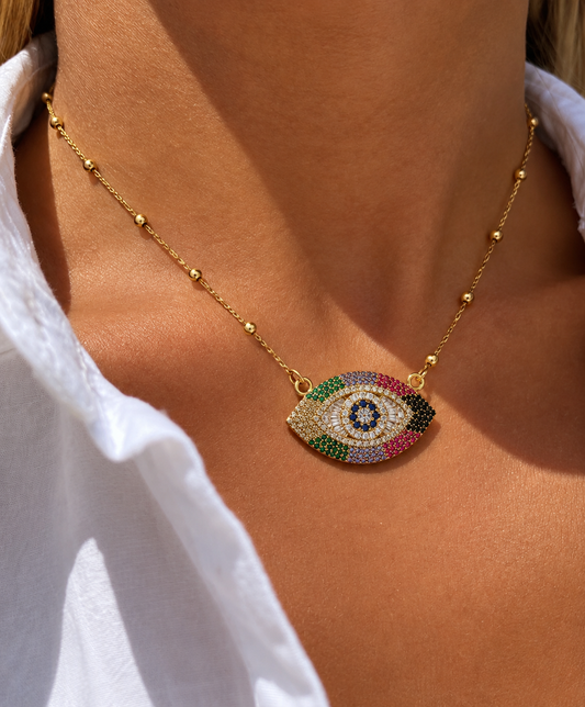 WATCH ME stainless steel chain necklace with zircon evil eye charm