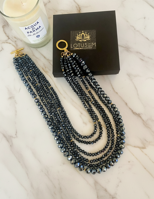 OH SO CHIC multistrand blue black crystal necklace