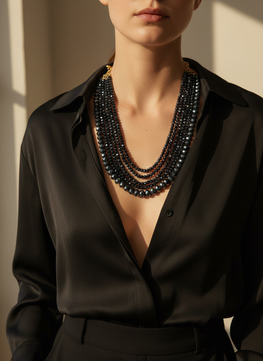 OH SO CHIC multistrand blue black crystal necklace