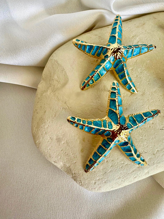 STARFISH XL gold plated stainless steel earrings Blue