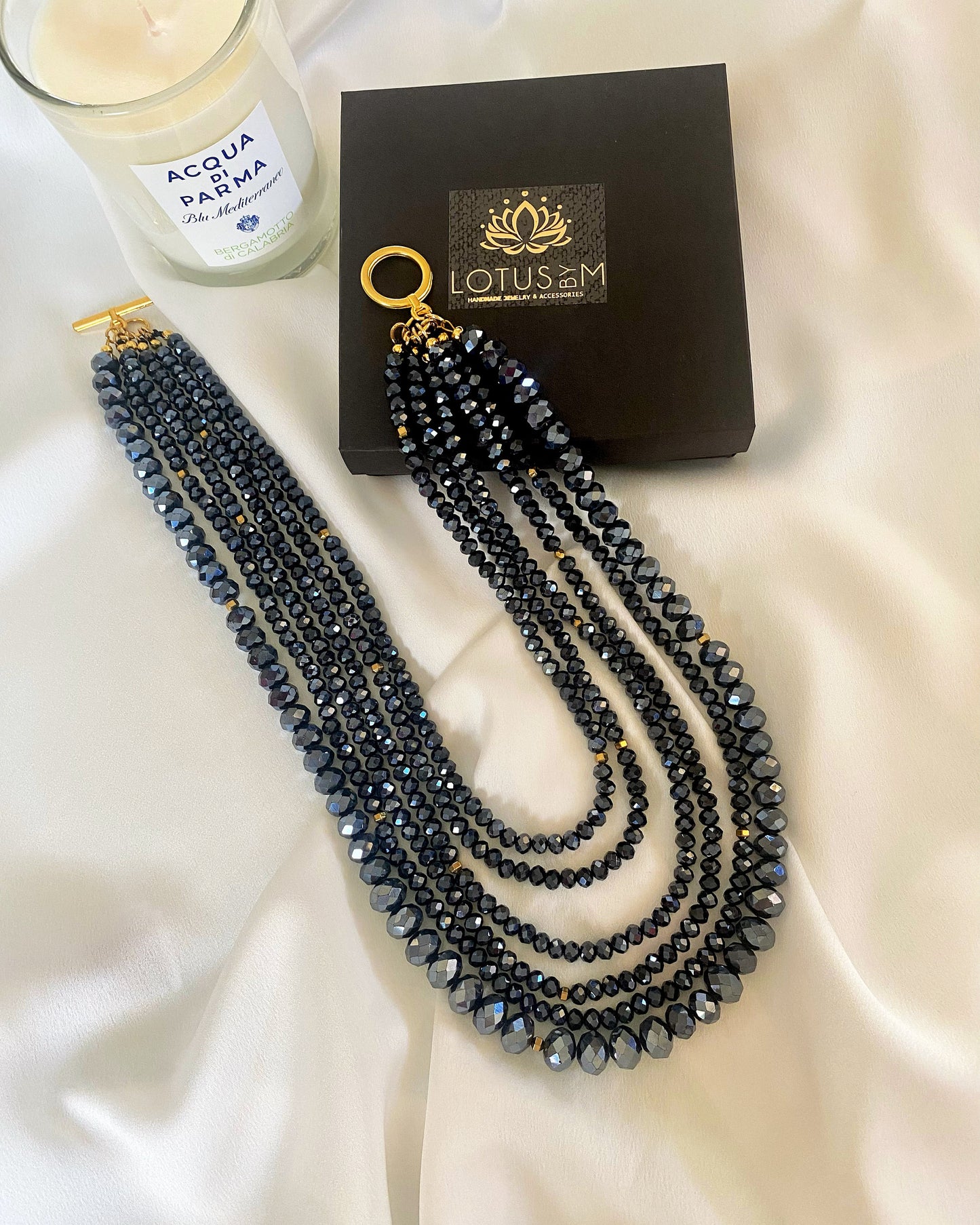 OH SO CHIC multistrand blue black crystal necklace