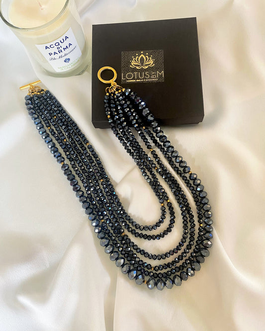 OH SO CHIC multistrand blue black crystal necklace